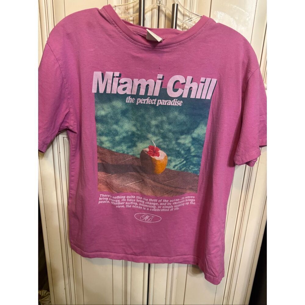 Zara Girls Short Sleeve Topical Miami Chill Graphic T-Shirt Magenta Size 12-13